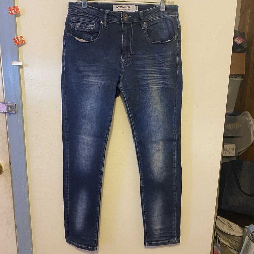 ModernCulture Performance Denim Mens Jean 30x30 Skinny Straight Stretch DarkBlue - Picture 8 of 11